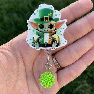 St. Patrick’s Star Wars Baby Yoda Jedi Mandalorian  Retractable Badge Holder